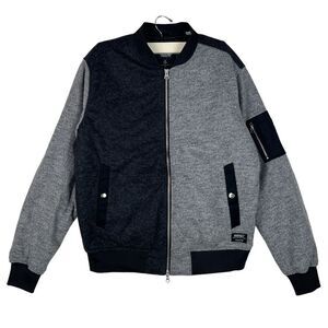 New Wesc Mumel Women  Bomber Jacket US L Melange Grey Colorblock Flannel $225